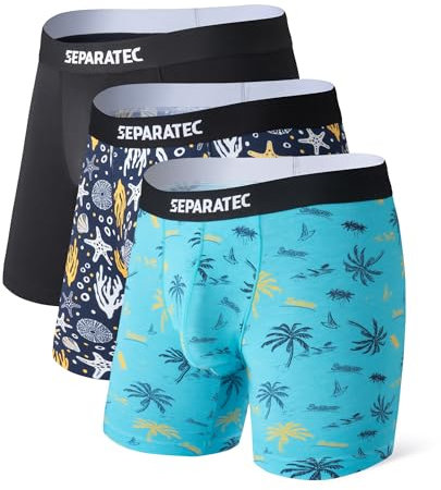 Separatec Men's Bamboo Rayon Underwear Printing Breathable Dual Pouch Boxer Shorts (UK, Alpha, M, Regular, Regular, Beach Print)
