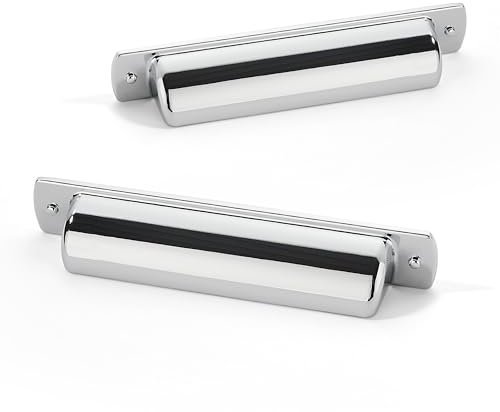 khtumeware 10 Pack 4 Polished Chrome Cabinet Cup Pulls Kitchen Hardware Cabinet Handles Drawer Handles Knobs 4 inch Hole Center