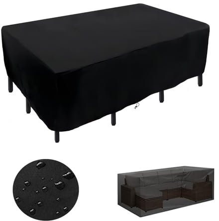 HYFBH Gartenmöbel Abdeckung wasserdichte 280x160x75cm Schwarz Abdeckplane Gartenmöbel Winddicht Anti-UV Schwerlast Oxford Gewebe für Sitzgruppe Gartentische Terrassenmöbel Rattan Möbel Abdeckungen