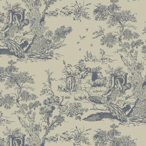 Yomshi Selbstklebende Tapete Vintage 41X300cm Beige Blau Klebefolie Tier Tapete Verdicken Möbelfolie Bäume und Pflanzen Wandtapete Wasserdicht Vinyl für Schlafzimmer Wohnzimmer Möbel