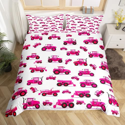 Homemissing Kinder Baugewerbe Fahrzeuge Bettwäsche Set 135x200cm Cartoon Auto Betten Set für Jungen Mädchen Dekor Plum Rot Bettbezug Set Bagger Bettdeckenbezug Mit 1 Kissenbezug