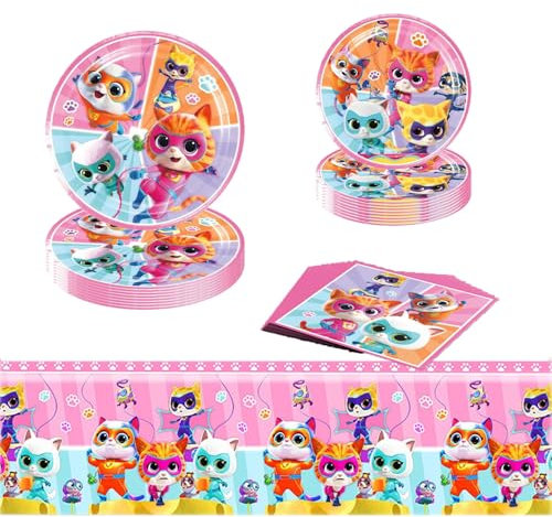 Geburtstag Party Geschirr, Super kitties Geburtstags Geschirr, Partygeschirr Set, Kindergeburtstag Deko Geschirr, Party Set für 10 Personen