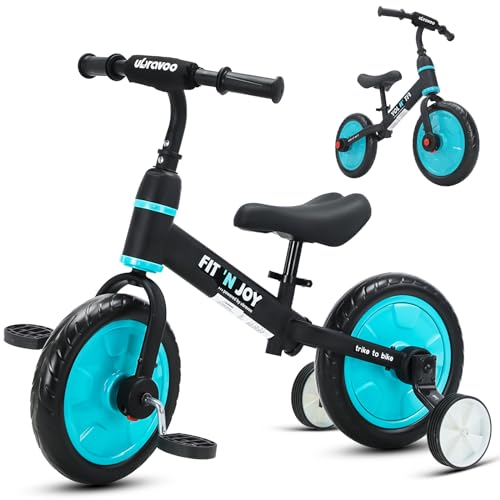 YEALEO 4-in-1 Kinderfahrrad für Jungen und Mädchen, Laufrad 12 Zoll Fahrrad für 2-4 Jährige, Laufrad mit 2 Abnehmbaren Trittbrettern und Höhenverstellbarer Sitz