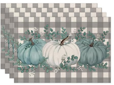 4er Set Herbst Platzsets Kürbisse Ahornblätter Platzdeckchen Herbstdeko Tischsets Tischdeko Herbst Deko Halloween Küche Party Deko (C)