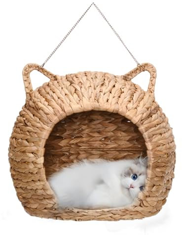 Woven Cat Condo - Wicker Cat Bed Straw Nest, Lightweight Hanging Cat Bed | Lightweight Cozy Handmade Cat House, Eco-Friendly Hangable Cat Bed for Feline Comfort, Suitable for Both Indoor and Outdoor