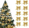 mizikuu 12 Stück Weihnachtsschleifen, 12x15cm Schleife Weihnachten Geschenkschleife Glitzer Schleifen Weihnachtsbaumschmuck Weihnachtsbaum Deko Ornamente Weihnachten für Wrapping, Golden