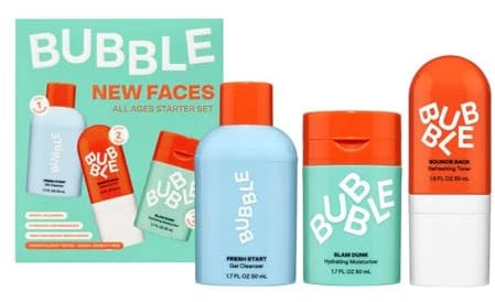 Bubble Skincare New Faces All Ages Starter Kit - Gel Cleanser, Hydrating Moisturizer, Refreshing Toner, Complete Skincare Set for Fresh, Radiant Skin at Any Age