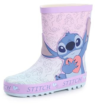 Disney Lilo & Stitch Stivali di Gomma per Ragazze | Stivaletti per Bambini con Stampa Completa del Personaggio Stitch in Viola | Stivali di Gomma Resistenti all'Acqua per Bambini