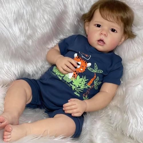 Anano Bebe Reborn Jungen Vollkörper-Silikon waschbar 50 cm Reborn Puppe komplett Silikon Reborns Babypuppe Jungen sieht aus wie echte Neugeborene