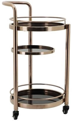 Rollwagen Küchewagen 3-stöckiger runder Kaffee-Barwagen aus Metall, Mini-Rollwagen, abgestuftes Tablett for Kaffee-Bar-Tisch-Organizer, Heimküchenregal, 16,5 x 16,5 x 32,6 Zoll Aufbewahrungswagen(Gold