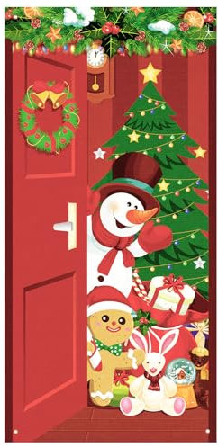 NQEUEPN Copertura Porta Natale, 185x90cm Grande Babbo Natale Striscione Natalizio da Appendere Poliestere Decorazione Natalizia per Porta per Portico Casa Festa Vacanze Forniture (Stile 4)