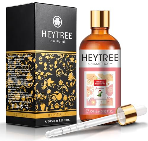 HEYTREE Geranio Olio Essenziale 100ML, Oli Essenziali di Geranio Puro di Alta Qualità per Diffusore, Umidificatore, Aromaterapia, Candele-Geranium Essential Oil