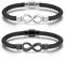 PiercingJak Cadeai Valentine 2pcs Bracelet Infini Couple PU Cuir + Acier Inoxydable Corde Tressé Noir Infinity Symbole Gourmette d'Amour et d'Amitié Cadeau Homme Femme Marriage BFF (Non gravure)