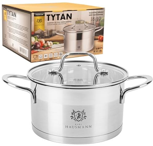 KARL HAUSMANN Faitout Inox - 3.6L - 20 cm - Marmite Induction en Acier Inoxydable 18/10 - Casserole avec Couvercle en Verre - fait tout tous feux - Faitouts Avec Échelle de Mesure - Cocotte Inox