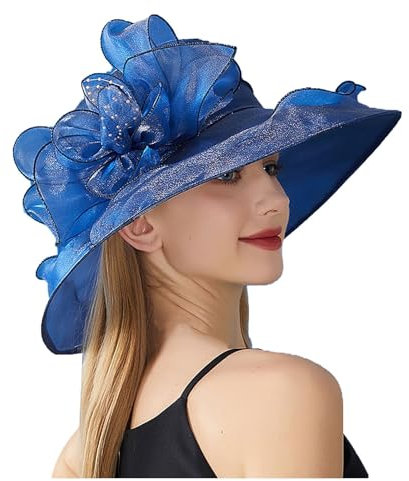 SRZYMJ Marine Kentucky-Hüte aus Organza, Vintage-Stil, Sommer-Sonnenhut, Glocke, Bowlerhut, Derby-Fascinator, Marineblau, Medium Sonnenhut Damen Sommer Fischerhut Grün Hüte