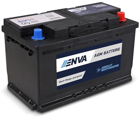 ENVA AGM Starterbatterie 80Ah 800A 12V wartungsfreie Autobatterie für Start-Stopp-Technologie, hohe Kaltstartleistung, Vibrationsfest und Auslaufsicher