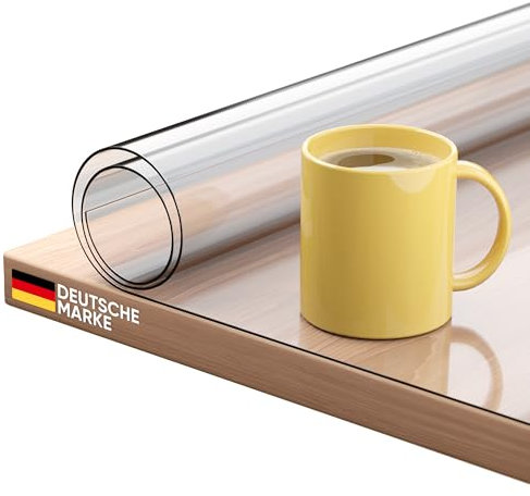 Björn&Schiller Tischfolie transparent mit abgeschrägten Kanten, 2mm dick, Tischschutz 100x200cm, Tischdecke, Schutzfolie für Tisch, glasklare Folie, hitzebeständig bis 55°C