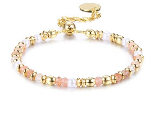 CASSIECA Bracelet Pierre Naturelle Femme Bracelets en Pierre Naturelle de 4MM Bracelet de Perles en 14K Oro Bracelets Plaqués Or Bracelet Bohème en Cristal Bracelet Bijoux en Cadeaux de Précieuses
