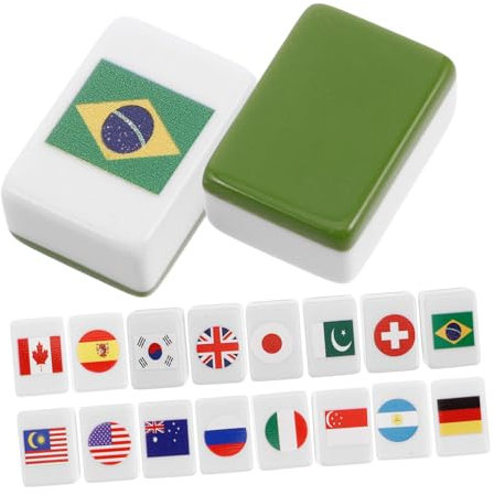 Toyvian 48pcs Mahjong Tiles Set National Flag Pattern Mahjong Game Set for Adults and Boys and Girls Plastic Construction