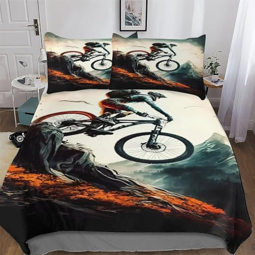 GGJJTT Mountainbike Bettwäsche Atmungsaktive Angenehme Bettbezüge, Mit Reißverschluss Bettdeckenbezug, 2teilig Bettbezug + Kissenbezug Single135x200cm