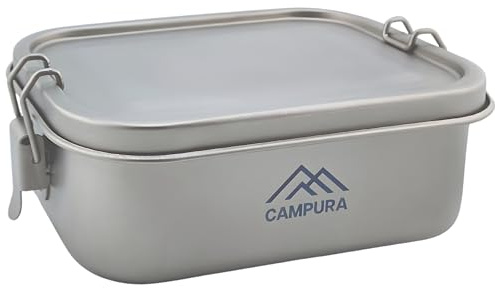 Campura Titan Brotdose 800 ml mit Beutel - auslaufsicher für Camping | 178 g Brotdose · 198 g mit Beutel · frei nutzbares Fach · kompakt für Arbeitstage und Touren · Silikonring herausnehmbar