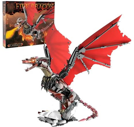 DzirePada Ideen Feuriger Drache Bausteine Bausatz, Drachen Modell STEM Spielzeug, Tiere Klemmbausteine für Fans Home Decor, Kreatives Geschenk für Kinder Jungen & Mädchen Erwachsene (1018 Stück)