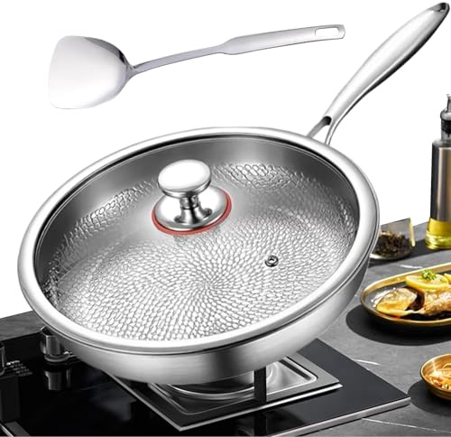 Ungtyb Batterie De Cuisine En Titane - Poêles À Frire Antiadhésives En Titane Avec Couvercle Et Spatule - Set De Cuisine Polyvalent Pour Poisson, Steak, Crêpes Et Saisissages