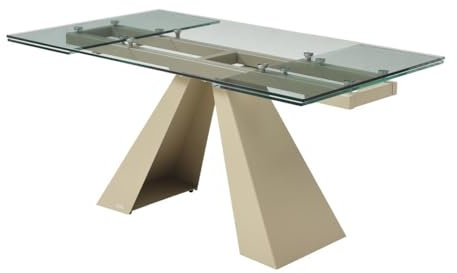 Vente-unique - Table à Manger Extensible 6 à 10 Personnes en Verre trempé et métal Beige - Transparent - LOZIPA de Maison Céphy