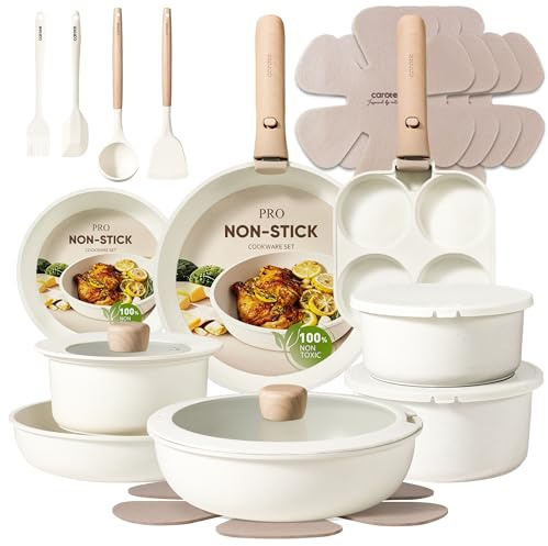 CAROTE Set da 25 pentole e padelle antiaderenti, set di pentole, set da cucina, adatti per forno/lavastoviglie/frigorifero, set di pentole salvaspazio, set antiaderente con manico staccabile versatile