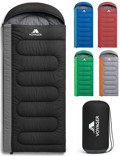 Voyager Sleeping Bag for Adults – Lightweight & Compact, Waterproof, 3-4 Season Warm & Cold Weather, Machine Washable, Ideal for Camping, Hiking & Backpacking, 220x30x80cm