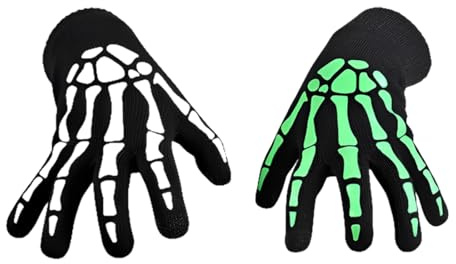 NOPKESV 1 Paar Unisex Skelett Handschuhe Halloween Glow in The Dark, Horror Handschuhe Skelett Kostüm Accessoire für Erwachsene Kinder (Schwarz)