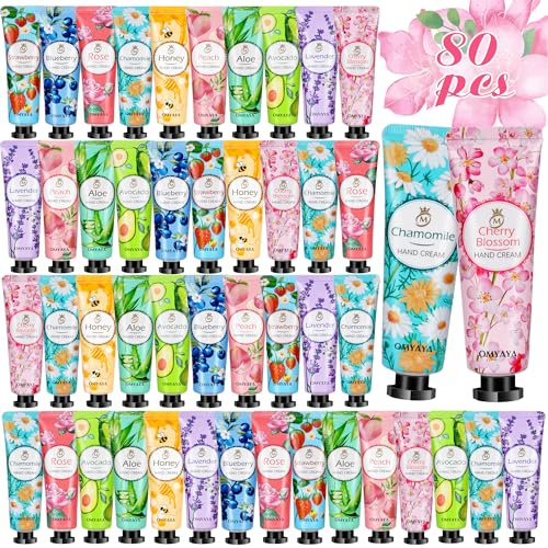 Handcreme Set, Mini Handcreme Geschenkset für Frauen, 80 Stück Handpflege für Sehr Trockene Rissige Hände Haut Reisegröße Feuchtigkeitscreme klein Körperlotion Geburtstag Adventskalender Weihnachten