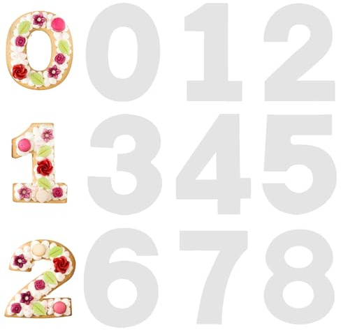 9 pezzi Stencil per dolci, 0 a 8 numeri, stencil in plastica piatta, stencil numerico per torte fai da te, biscotti, matrimoni, compleanni, feste (26 cm)