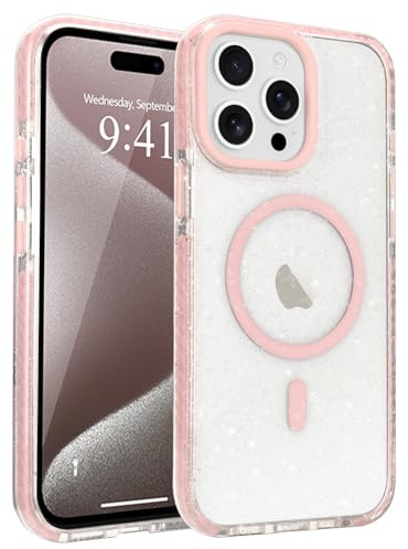 LLZ.COQUE Coque pour iPhone 15 Pro Max, Transparent Résistant au Jaunissement Magnétique Antichoc Coque Compatible avec MagSafe pour iPhone 15 Pro Max, Rose Pâle