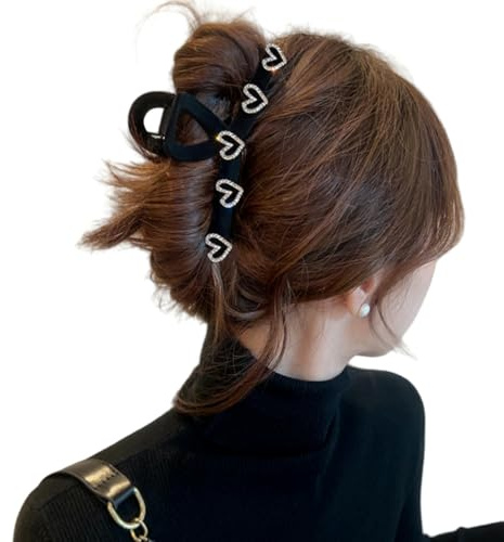 DuomaiJJ Haarklammern Set Von 3 Haarnadelrücken des Kopfes Haarnadel -Herz -samt Großer Kopfschmuck-schwarz 13 cm