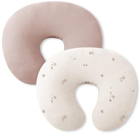 Little Grape Land 2 Pack Nursing Pillow Covers, Stretchy and Soft Nursing Cover for Breastfeeding, Microfiber, Muslin Cotton, Pillow Slipcover for Baby Girls Boys Newborn(Floral + Dusty Rose)