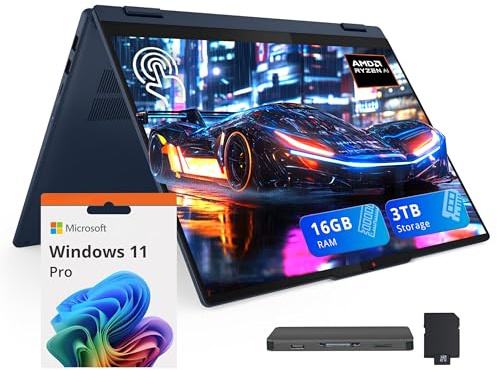 Lenovo IdeaPad 5 WUXGA Touch Ordinateur portable 2 en 1 16 po, AMD Ryzen AI 7 350, 16 Go LPDDR5X, 3 To de stockage (SSD 2 To + station d'accueil 1 To), AMD Radeon 860M, clavier rétroéclairé, caméra