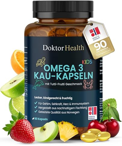 Doktor Health Omega-3 für Kinder - Fruchtige Kau-Kapseln ohne fischigen Nachgeschmack – 90 Stück mit DHA & EPA - Für Gehirn, Sehkraft & Konzentration - Schulkinder & Familien