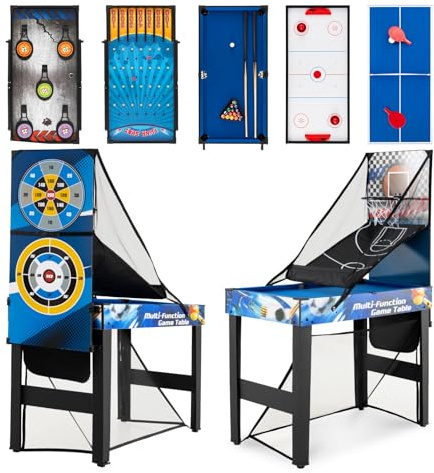 HOMASIS 10-in-1 Multispieltisch mit 10 Spielen, für Kinder & Erwachsene | Multifunktionaler Spieltisch mit Basketball, Billard, Hockey, Tischtennis, Fußball, Schießen, Flipper, Darts & Bogenschießen