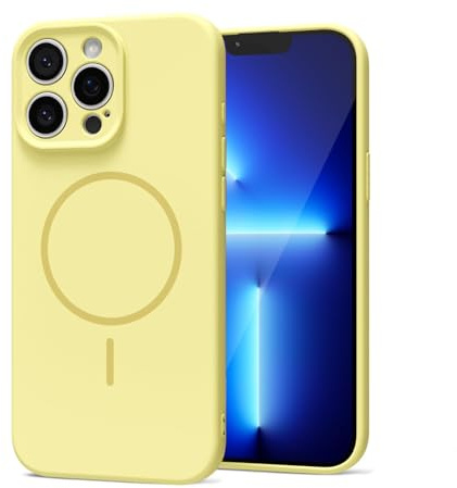 LoeoeL Magnetic Phone Case for iPhone 13 Pro Case Silicone, Cute Slim Thin Phone Cover Compatible with MagSafe for Women, Girly Soft Rubber Gel Mag Safecase with Camera Protection, Yellow