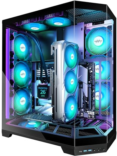 MUSETEX Boitier PC, Conception de Montage Vertical du GPU, pré-Installation 5 Ventilateurs PWM ARGB, 360MM RAD Support, Boîtier ATX Mid Tower avec Type C, Noir (GR3)