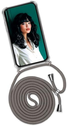 ONEFLOW Handykette für iPhone 17 Pro Max Hülle mit Band, Handyhülle mit Kette abnehmbar, Handyband zum Umhängen, Handy Umhängeband Lange Handykordel, Twist Case – Dunkelgrau