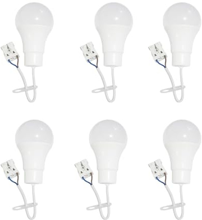 NCC-Licht 6 x LED Bauleuchtmittel Renovierlampe 10W neutralweißes Licht, robuste Baufassung mit Leuchtmittel & Steckklemme, Arbeitslicht für Dachboden und Keller