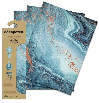 Décopatch C923C - Pack mit 3 Bogen Décopatch Papier 30x40cm Metallic-Effekt