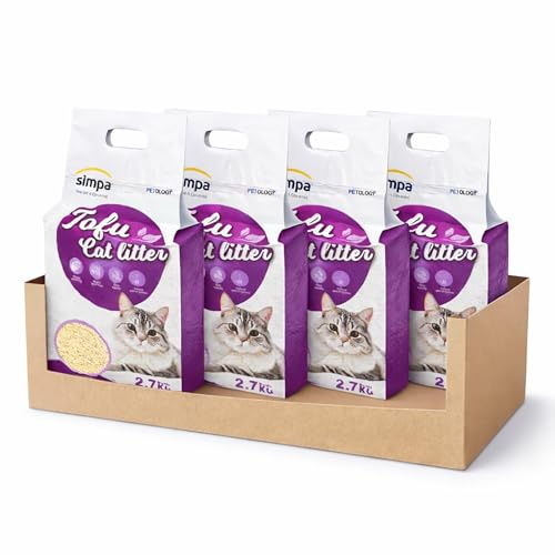 Petology 10.8 KG Tofu Cat Litter Premium Eco-Friendly Plant Based Clumping Cat Litter Hold Upto 44L Liquid - 100% Biodegradable & Flushable - 4 x 2.7kg Bags