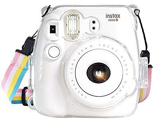 Camsir Étui pour appareil photo Fujifilm Instax Mini 8/Mini 8+/Mini 9 avec bandoulière réglable arc-en-ciel pour appareil photo instantané Fujifilm Instax Mini 8/Mini 8+/Mini 9 Transparent