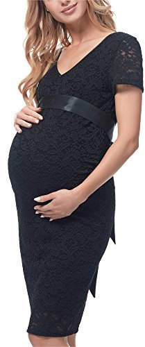 Be Mammy Robe Soirée en Dentelle Grossesse Maternité BE20-172 (Noir, S)