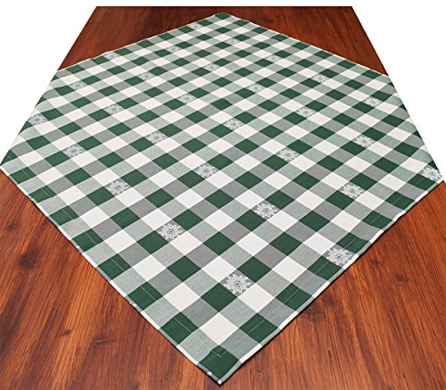 Mitteldecke Landhaus-Tischdecke Karo mit Edelweiß in Grün 82 x 82 cm quadratisch | grün-weiß Karierter Webstoff langlebig | rustikal-gemütlicher Landhaus-Stil für Küche, Esszimmer, Gästezimmer