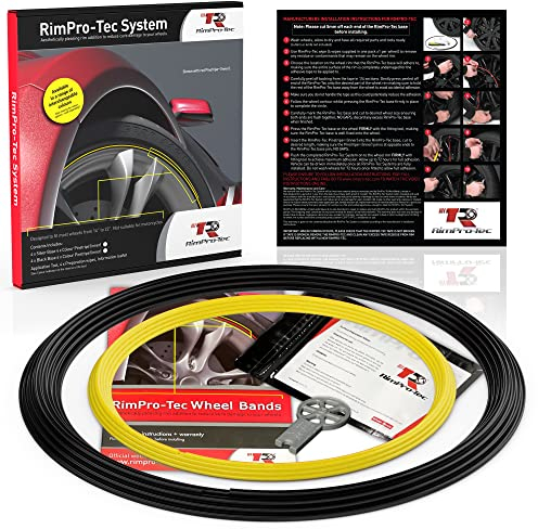 RimPro-Tec Felgenschutz | Felgenschutz für Autoräder | Felgenprotektoren | Felgenschutz | Radschutz Autofelge | Grundfarbe Schwarz | Innenfarbe Gelb mit 12 bis 22 Zoll