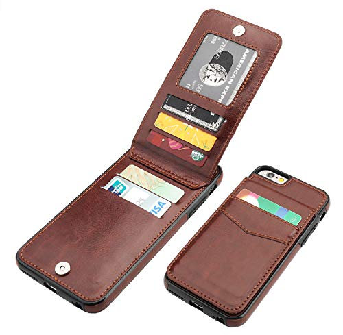 KIHUWEY Étui portefeuille pour iPhone 6/6S avec porte-cartes de crédit, en cuir de qualité supérieure, fermoir magnétique et béquille pour iPhone 6/6S 4,7 pouces (marron)